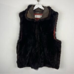 Andrew Marc Additions Leather New Zealand Opossum Fur Vest Brown Size Large